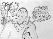 2025-10-13DSCF9356-n&bDessin au crayon, bouquet de têtes